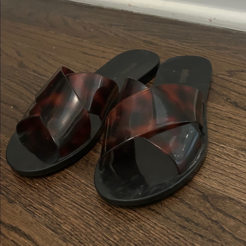 Melissa Black and Brown Tortoiseshell Slide Sandals